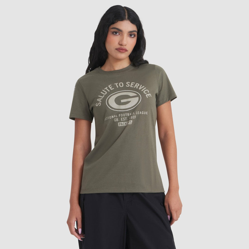 Green Bay Packers Women's 2025 Salute to Service Sideline T-Shirt Olive | Nike for Sale