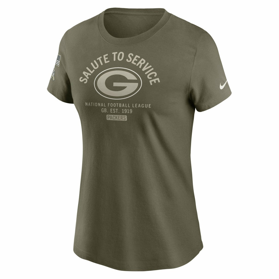 Green Bay Packers Women's 2025 Salute to Service Sideline T-Shirt Olive | Nike for Sale