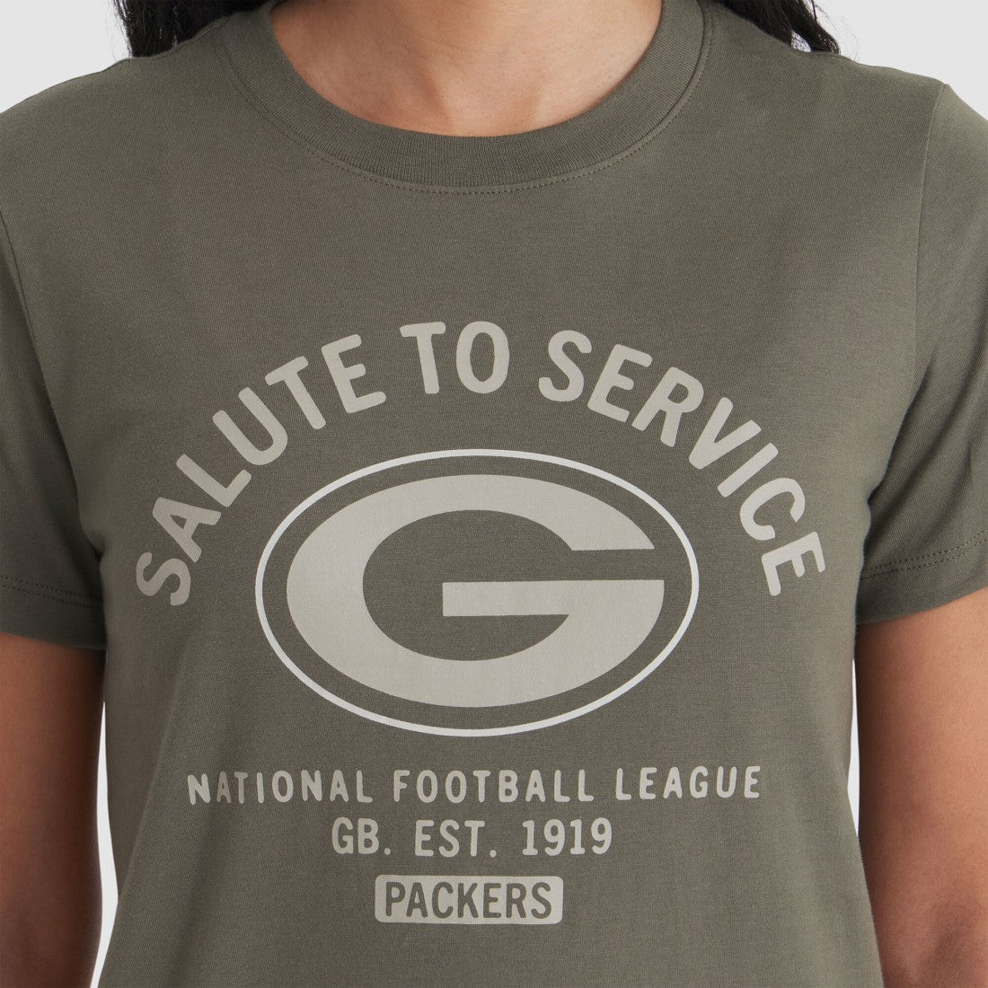 Green Bay Packers Women's 2025 Salute to Service Sideline T-Shirt Olive | Nike for Sale