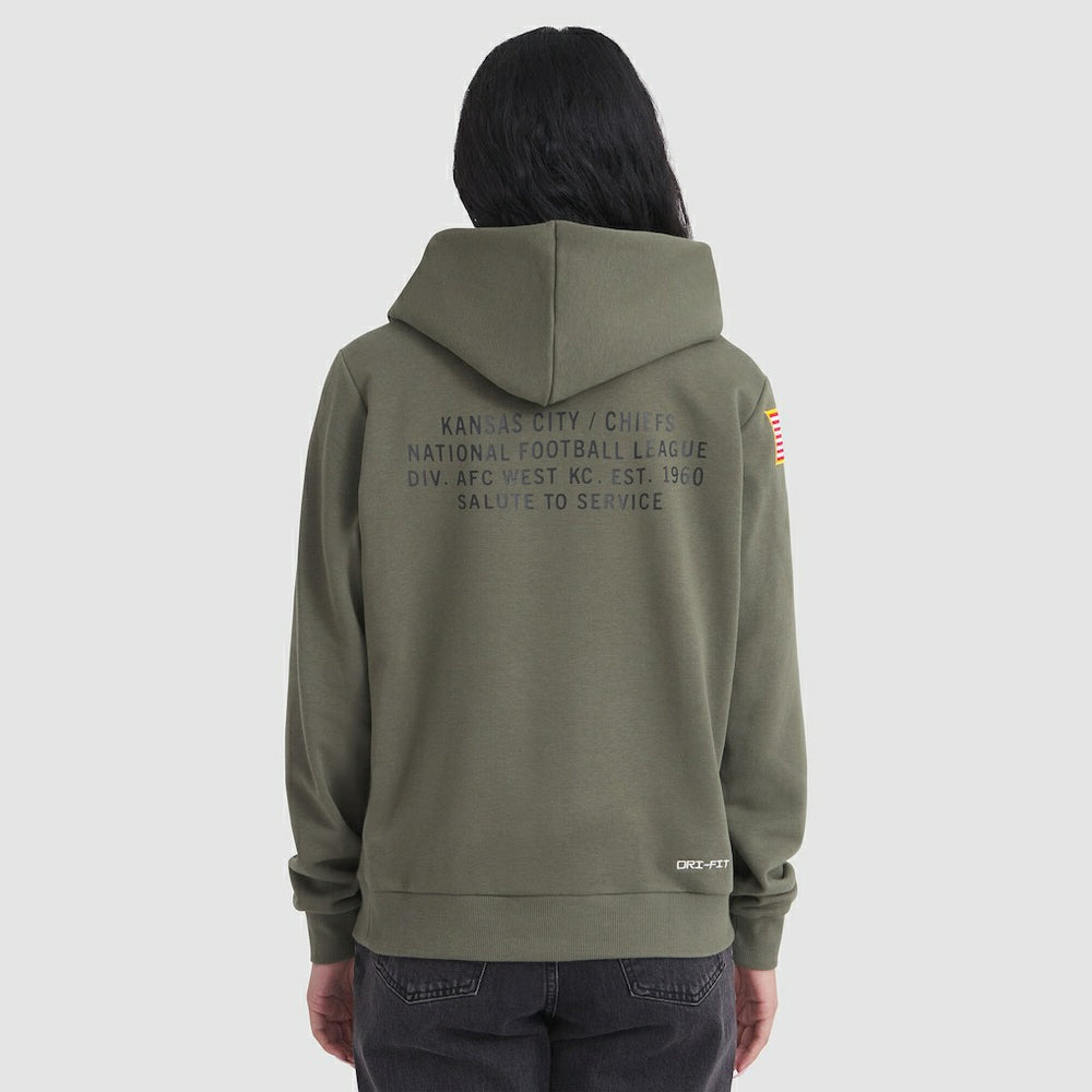 Kansas City Chiefs Women's 2025 Salute to Service Sideline Standard Issue Dri-FIT Hoodie Olive | Nike for Sale