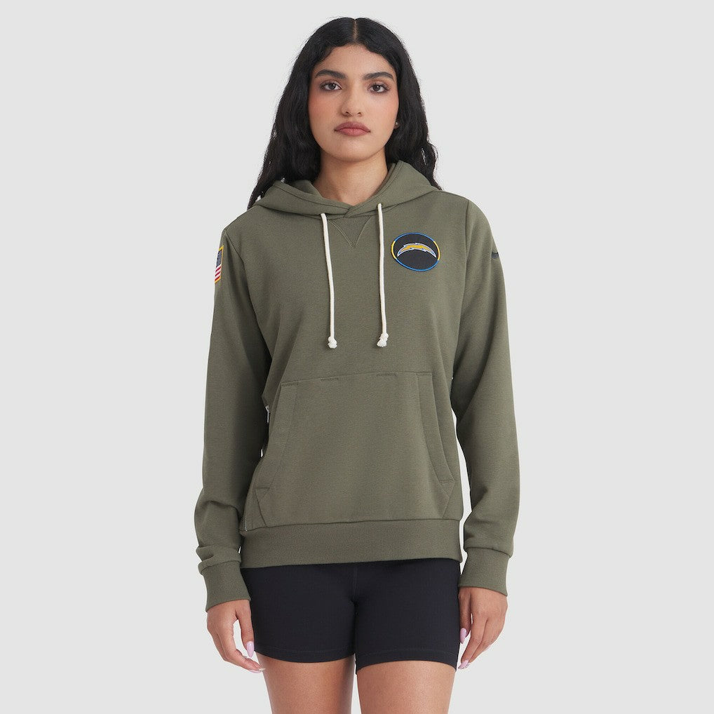 Los Angeles Chargers Women's 2025 Salute to Service Sideline Standard Issue Dri-FIT Hoodie Olive | Nike for Sale