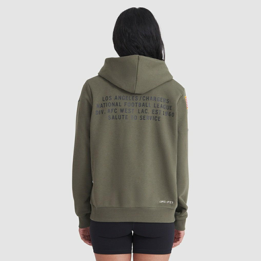 Los Angeles Chargers Women's 2025 Salute to Service Sideline Standard Issue Dri-FIT Hoodie Olive | Nike for Sale