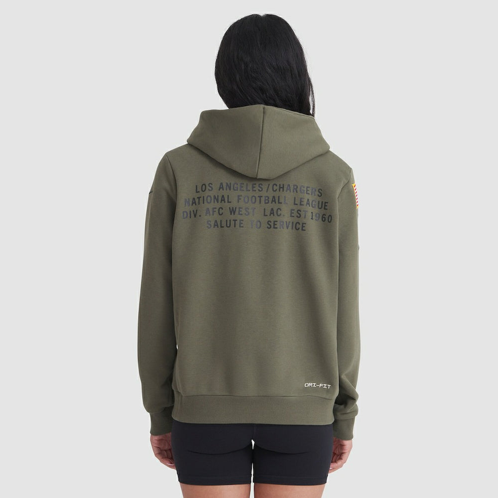 Los Angeles Chargers Women's 2025 Salute to Service Sideline Standard Issue Dri-FIT Hoodie Olive | Nike for Sale