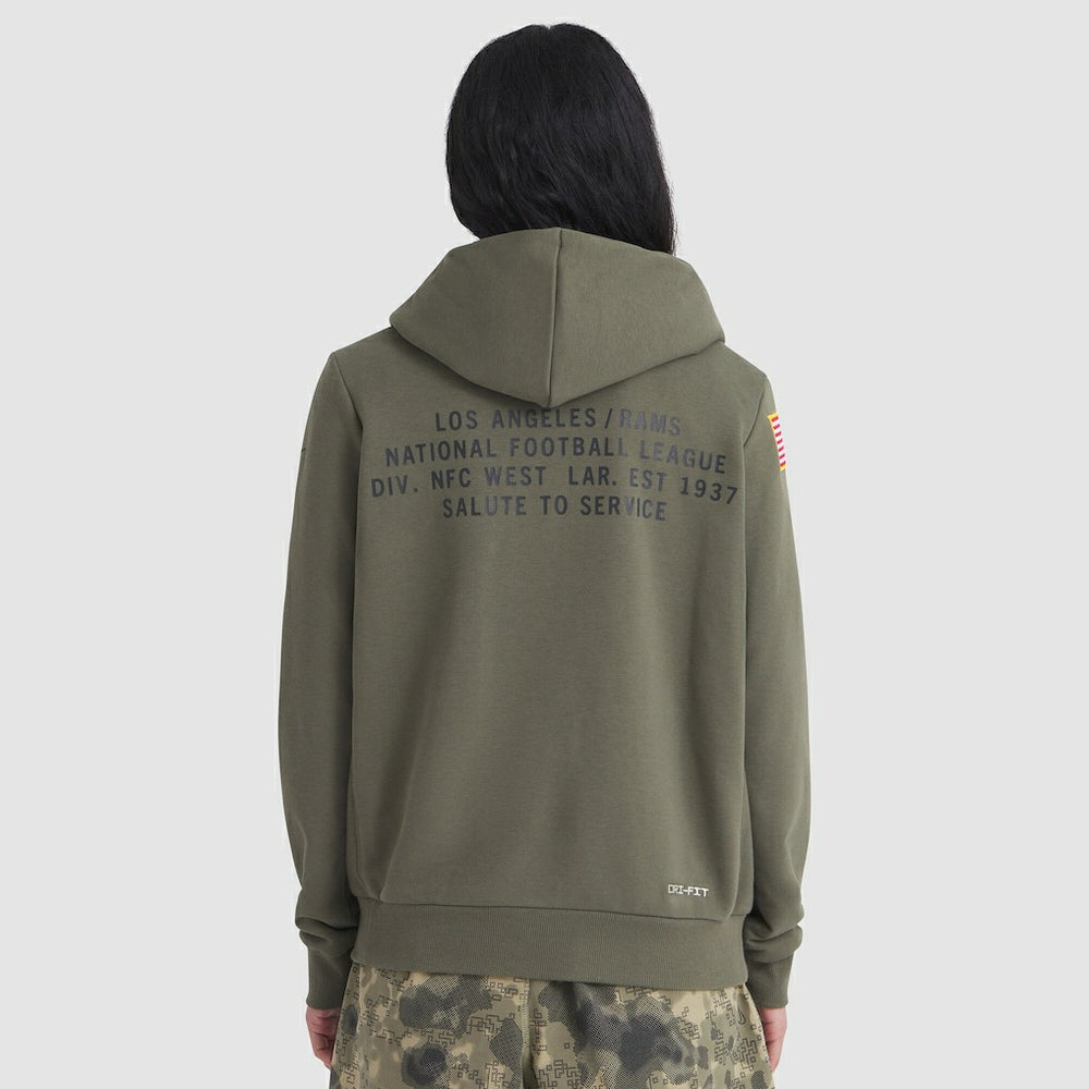 Los Angeles Rams Women's 2025 Salute to Service Sideline Standard Issue Dri-FIT Hoodie Olive | Nike for Sale