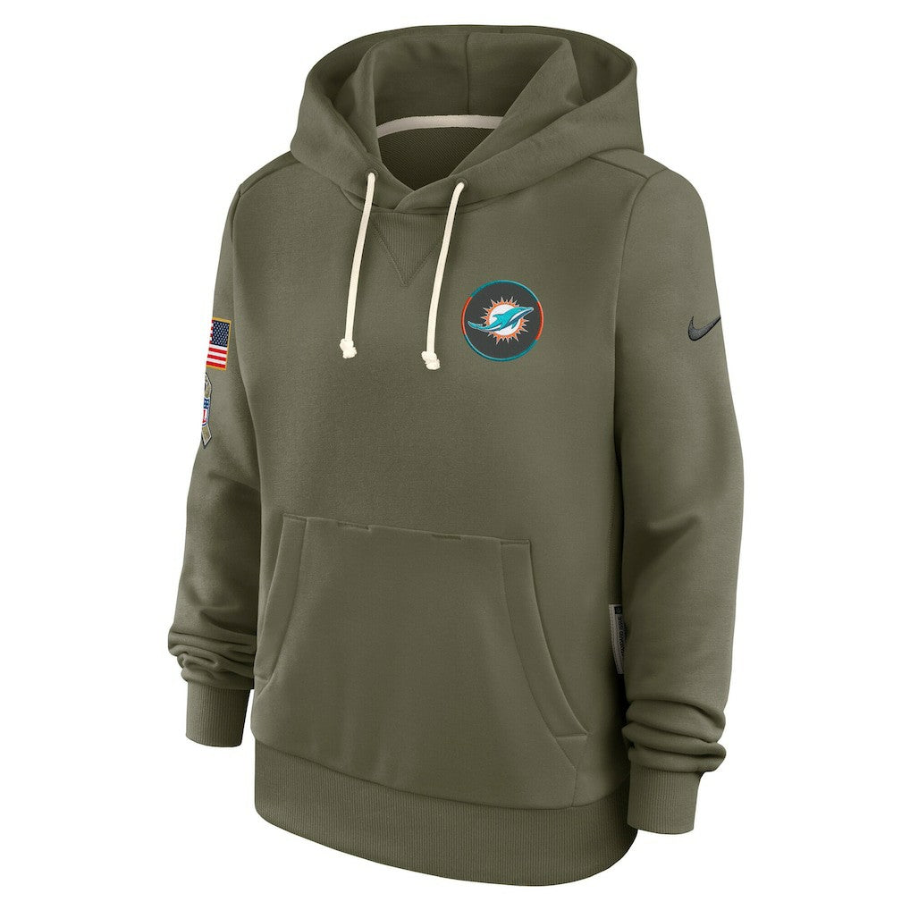 Miami Dolphins Women's 2025 Salute to Service Sideline Standard Issue Dri-FIT Hoodie Olive | Nike for Sale