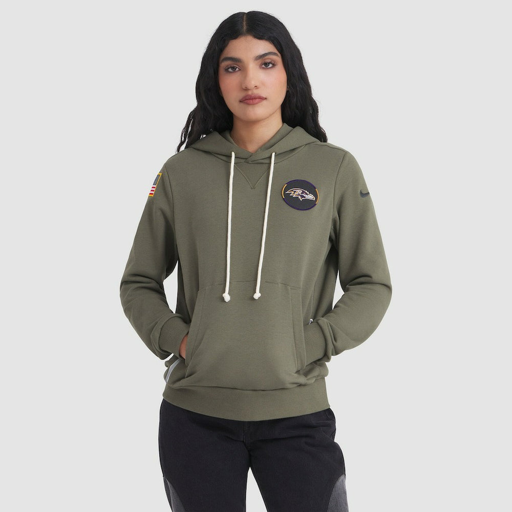 Baltimore Ravens Women's 2025 Salute to Service Sideline Standard Issue Dri-FIT Hoodie Olive | Nike for Sale