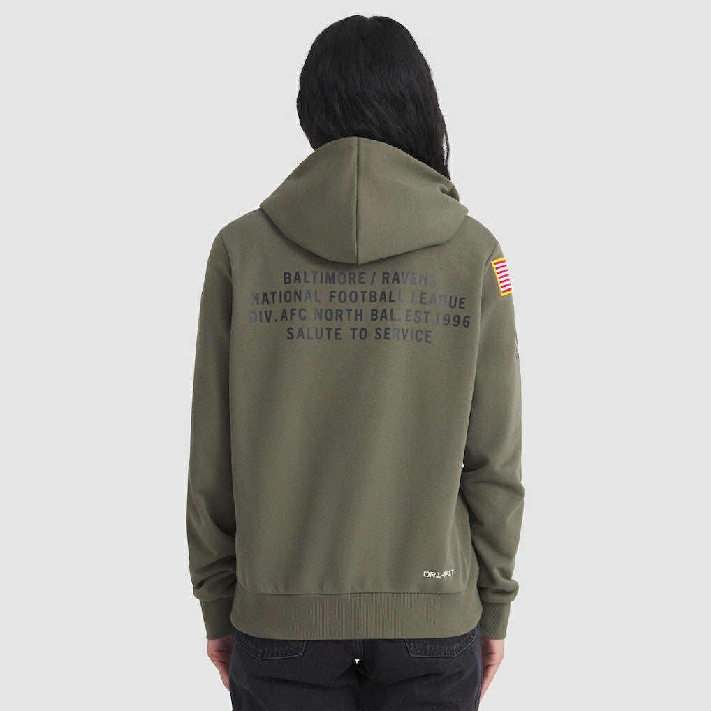 Baltimore Ravens Women's 2025 Salute to Service Sideline Standard Issue Dri-FIT Hoodie Olive | Nike for Sale