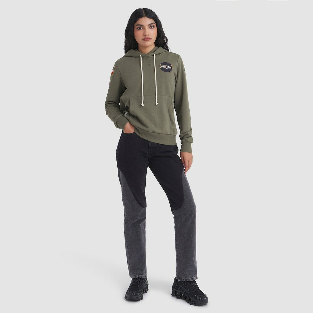 Baltimore Ravens Women's 2025 Salute to Service Sideline Standard Issue Dri-FIT Hoodie Olive | Nike for Sale