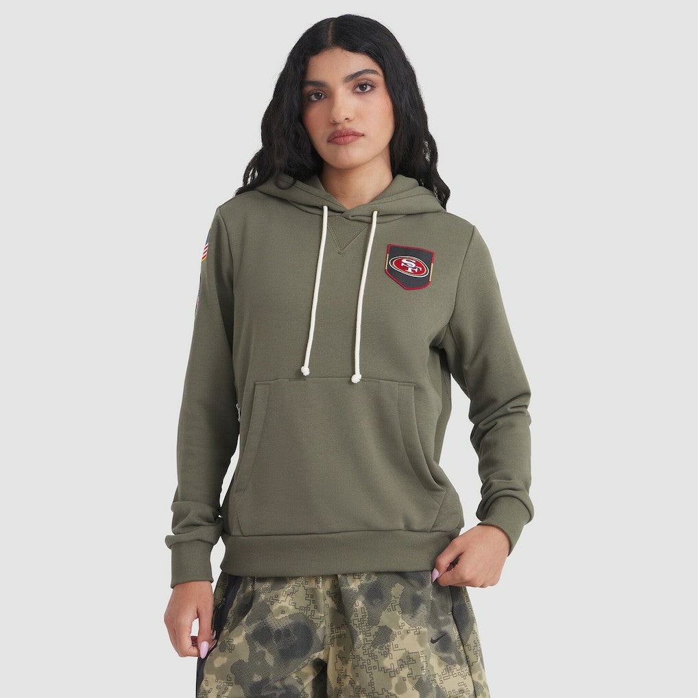 San Francisco 49ers Women's 2025 Salute to Service Sideline Standard Issue Dri-FIT Hoodie Olive | Nike for Sale