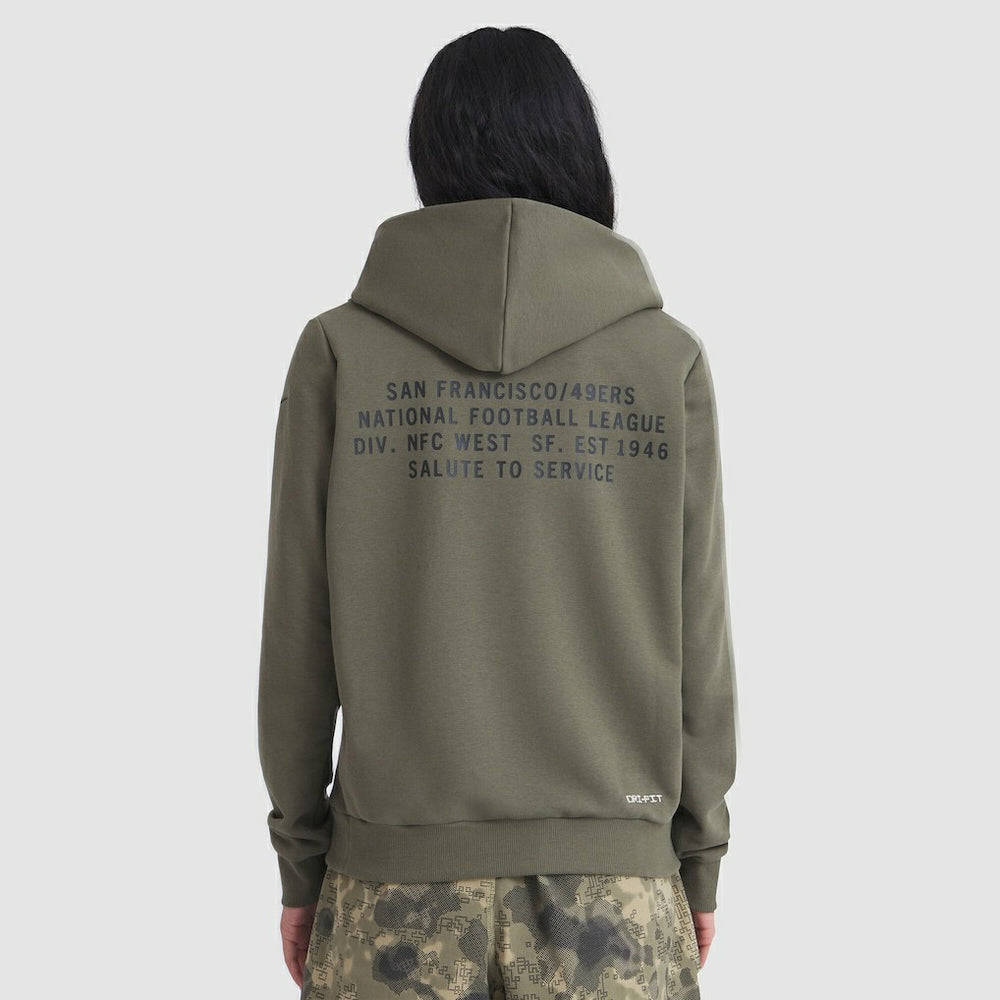 San Francisco 49ers Women's 2025 Salute to Service Sideline Standard Issue Dri-FIT Hoodie Olive | Nike for Sale