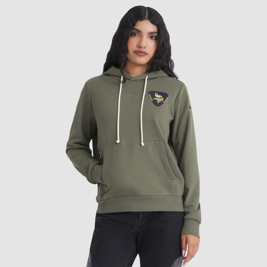 Minnesota Vikings Women's 2025 Salute to Service Sideline Standard Issue Dri-FIT Hoodie Olive | Nike for Sale