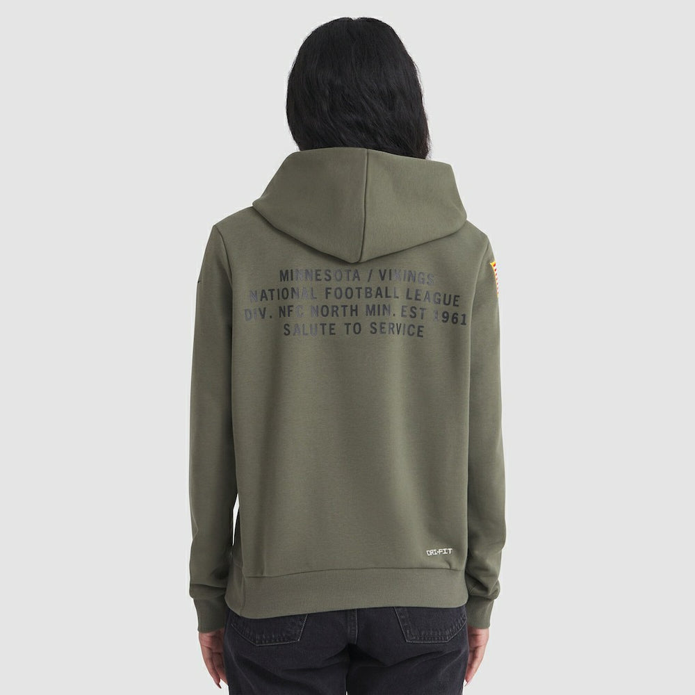 Minnesota Vikings Women's 2025 Salute to Service Sideline Standard Issue Dri-FIT Hoodie Olive | Nike for Sale