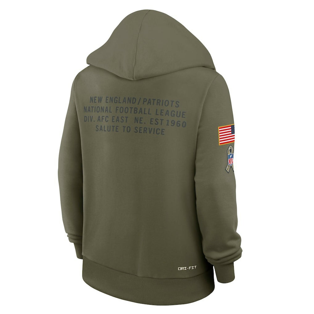 New England Patriots Women's 2025 Salute to Service Sideline Standard Issue Dri-FIT Hoodie Olive | Nike for Sale
