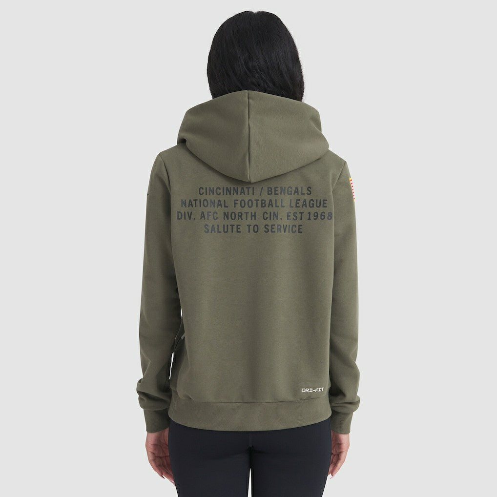 Cincinnati Bengals Women's 2025 Salute to Service Sideline Standard Issue Dri-FIT Hoodie Olive | Nike for Sale