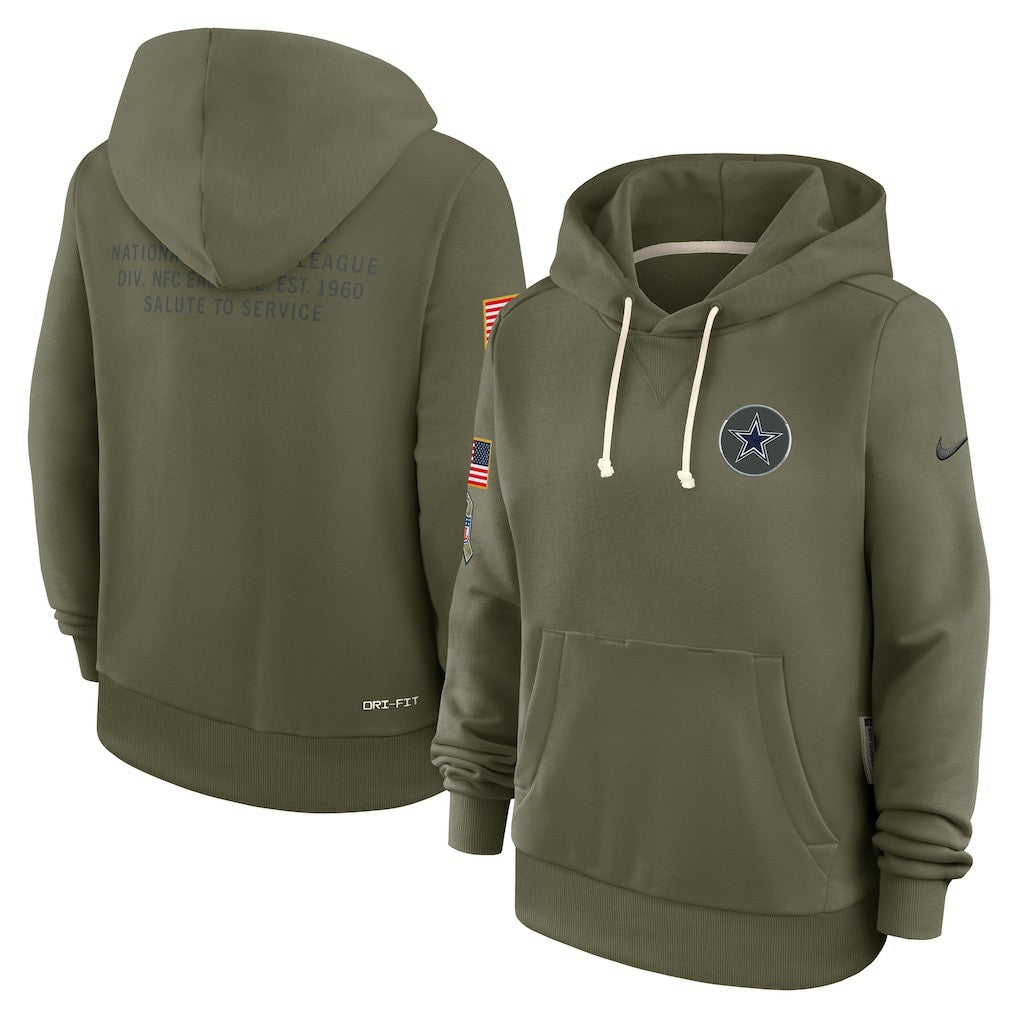 Dallas Cowboys Women's 2025 Salute to Service Sideline Standard Issue Dri-FIT Hoodie Olive | Nike for Sale