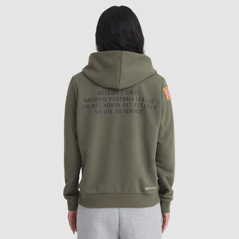 Detroit Lions Women's 2025 Salute to Service Sideline Standard Issue Dri-FIT Hoodie Olive | Nike for Sale