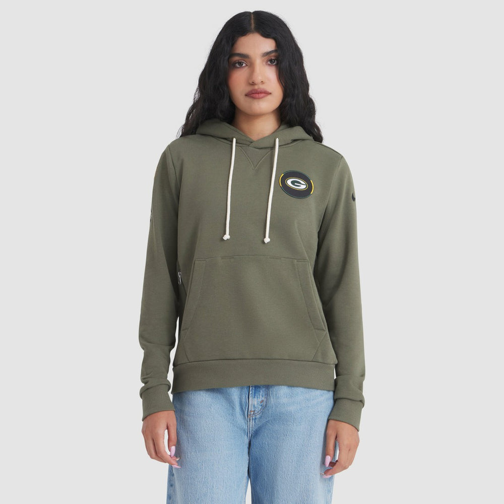 Green Bay Packers Women's 2025 Salute to Service Sideline Standard Issue Dri-FIT Hoodie Olive | Nike for Sale