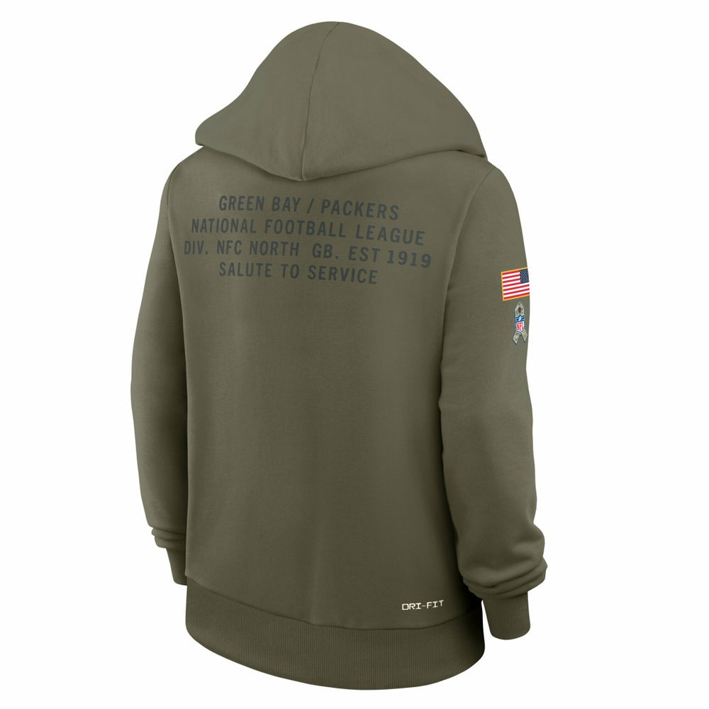 Green Bay Packers Women's 2025 Salute to Service Sideline Standard Issue Dri-FIT Hoodie Olive | Nike for Sale