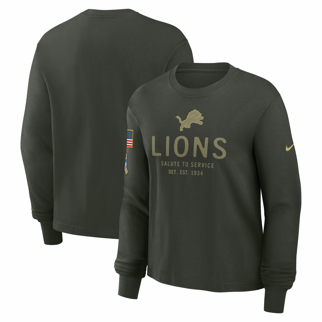 Detroit Lions Women's 2025 Salute to Service Sideline Dri-FIT Long Sleeve T-Shirt Dark Green | Nike for Sale
