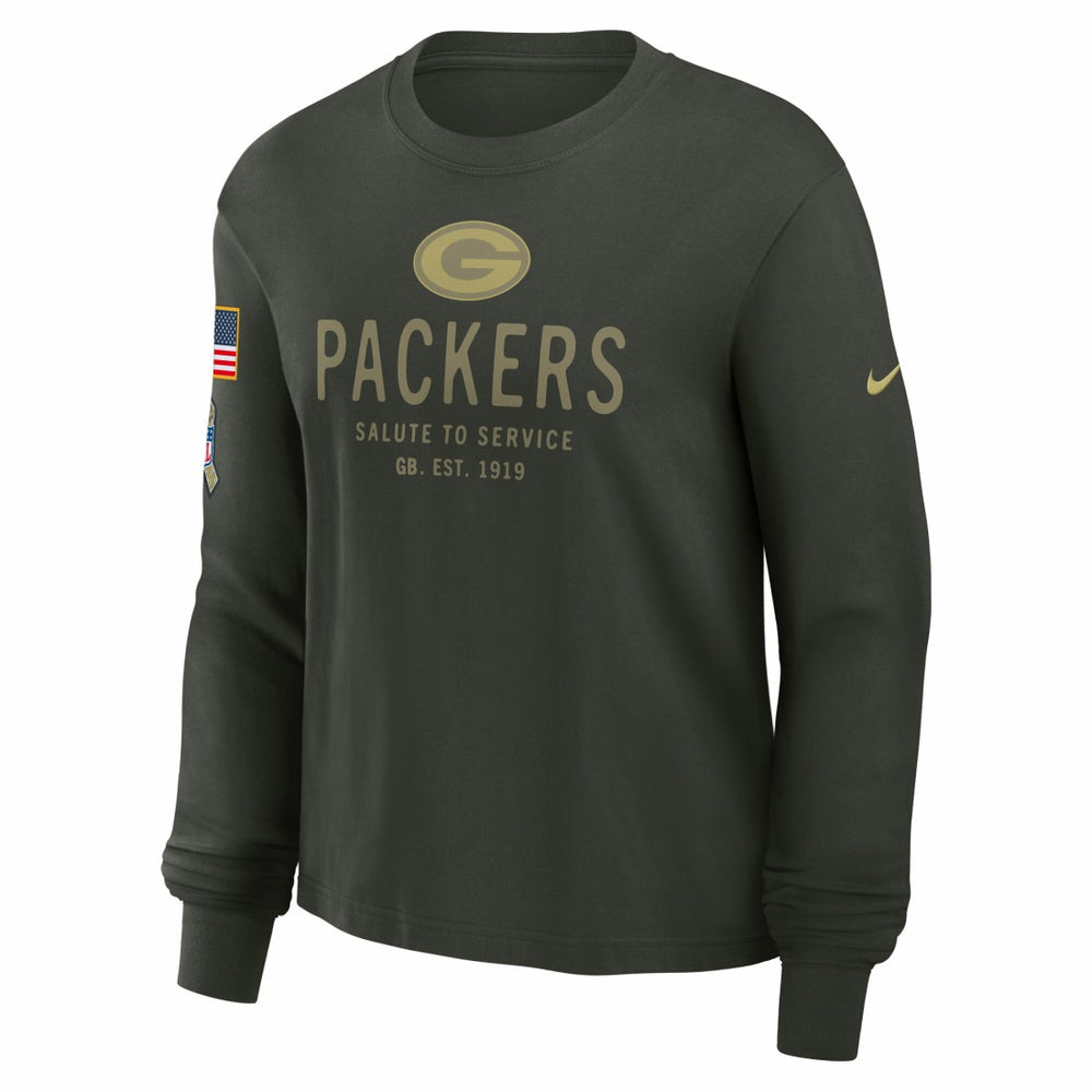 Green Bay Packers Women's 2025 Salute to Service Sideline Dri-FIT Long Sleeve T-Shirt Dark Green | Nike for Sale