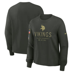 Minnesota Vikings Women's 2025 Salute to Service Sideline Dri-FIT Long Sleeve T-Shirt Dark Green | Nike for Sale