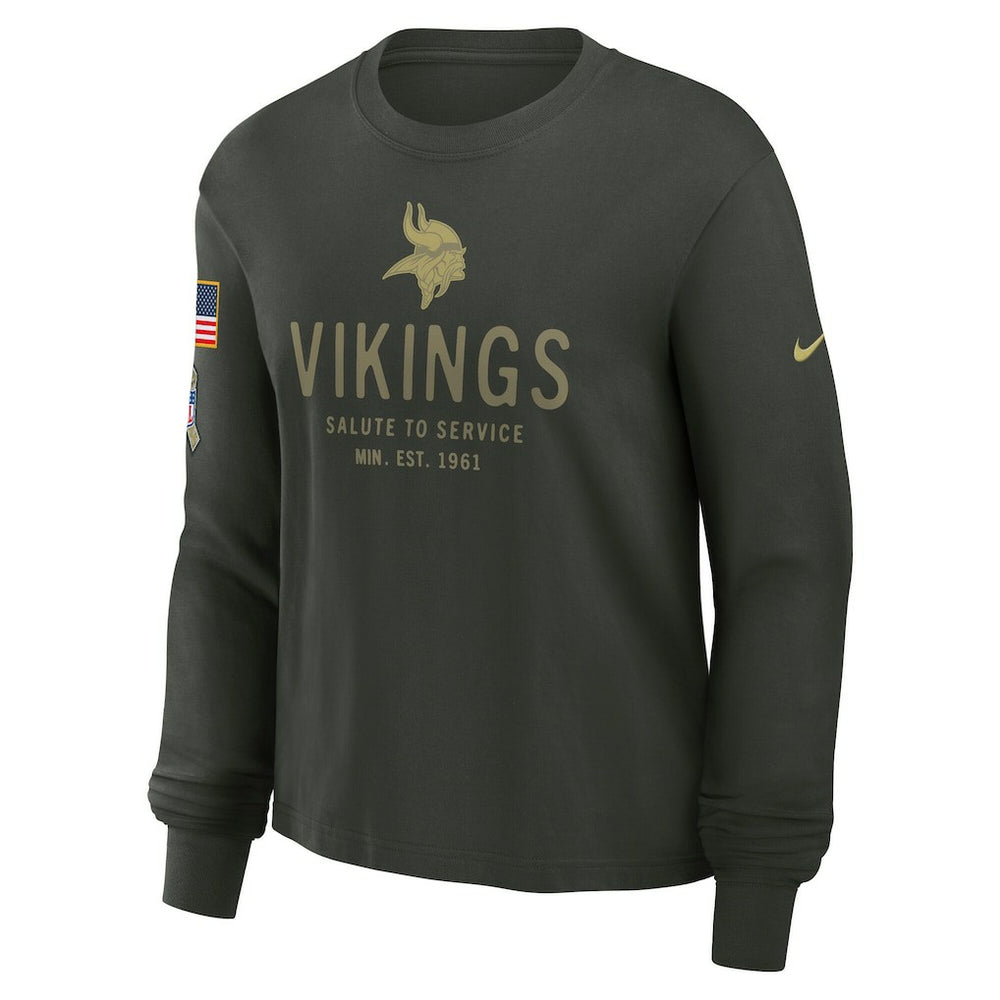 Minnesota Vikings Women's 2025 Salute to Service Sideline Dri-FIT Long Sleeve T-Shirt Dark Green | Nike for Sale
