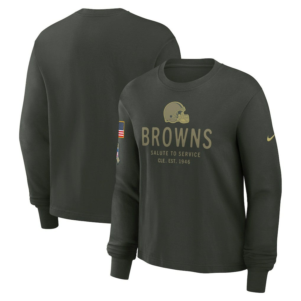 Cleveland Browns Women's 2025 Salute to Service Sideline Dri-FIT Long Sleeve T-Shirt Dark Green | Nike for Sale