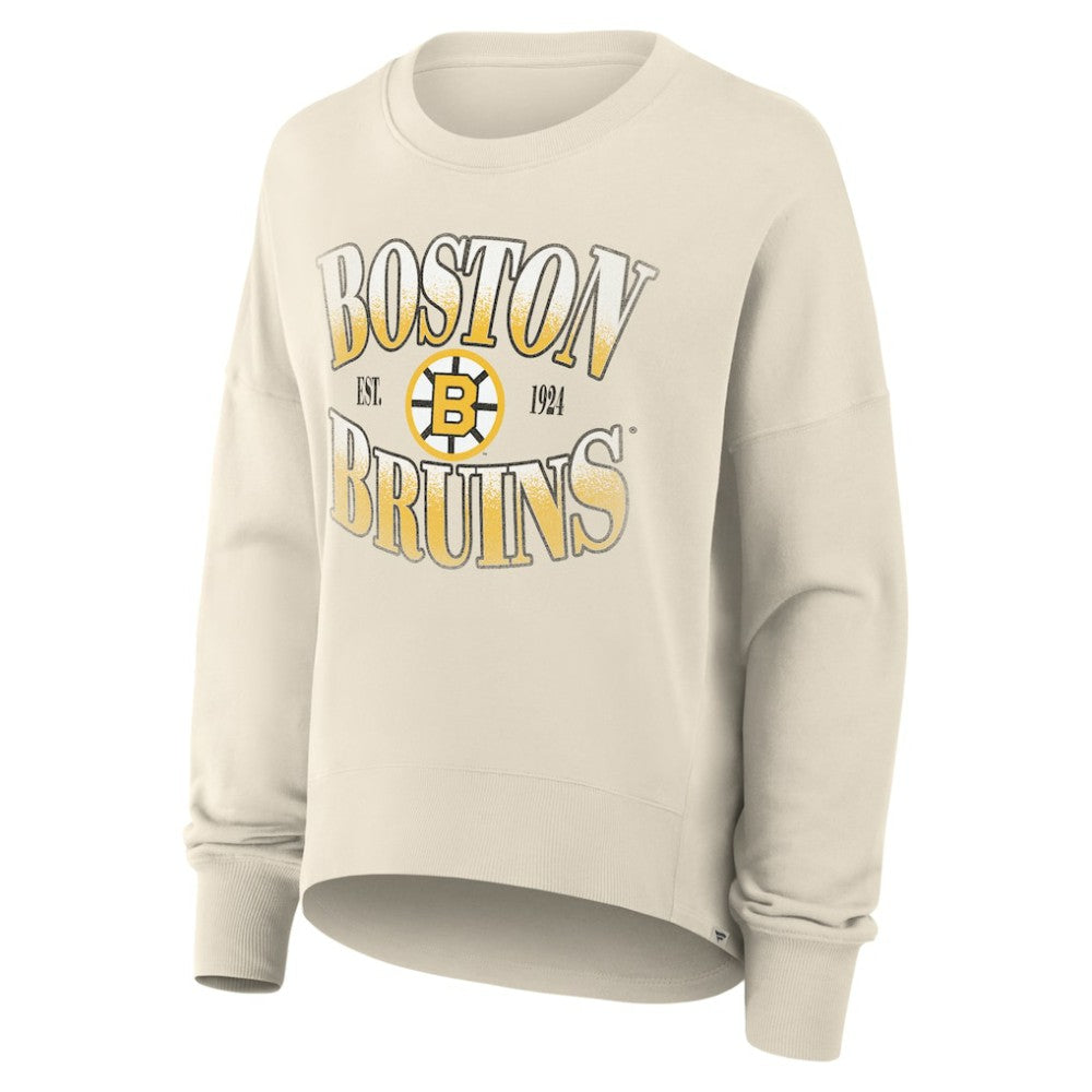 Boston Bruins Fanatics Women's Oversized Vintage Slice Pullover Sweatshirt - Cream - NHL