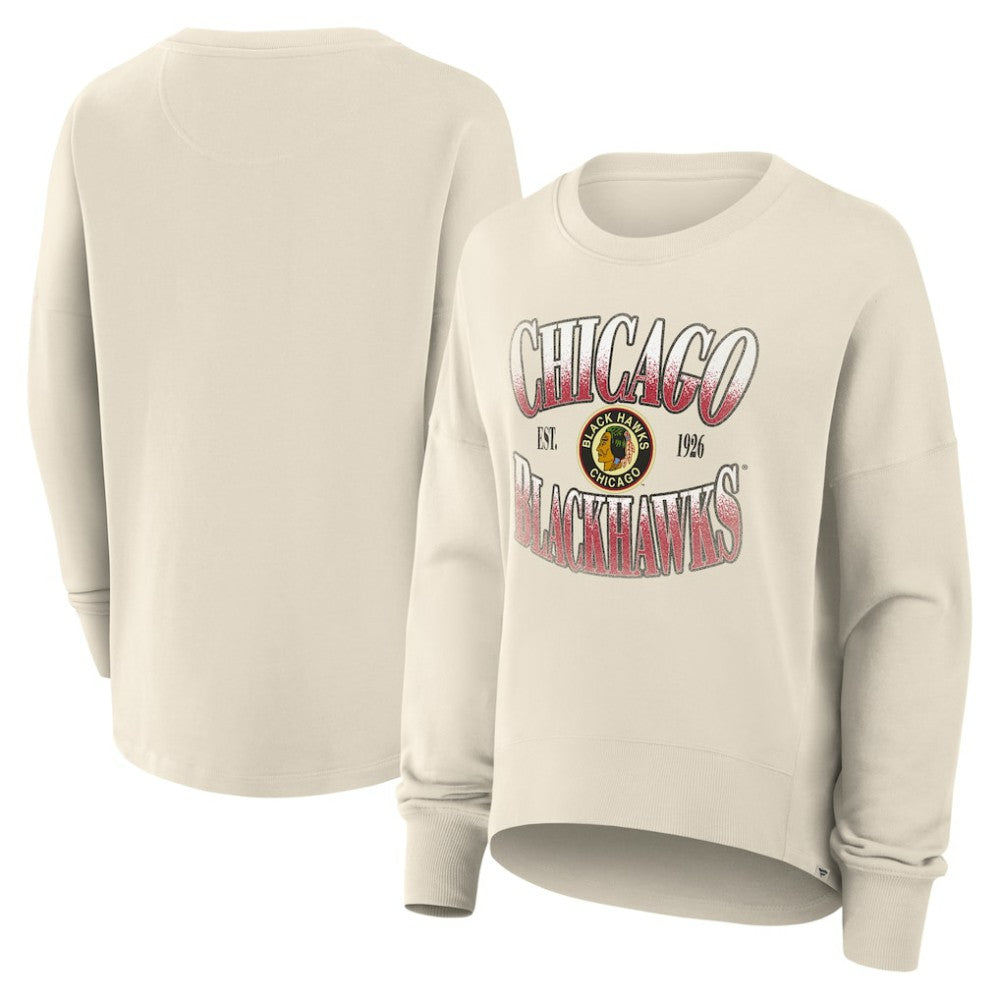 Chicago Blackhawks Fanatics Women's Oversized Vintage Slice Pullover Sweatshirt - Cream - NHL