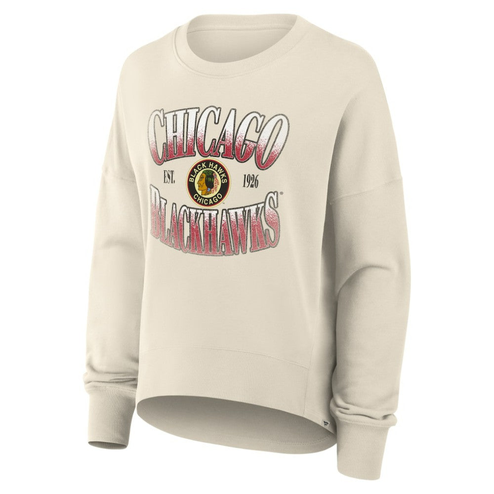 Chicago Blackhawks Fanatics Women's Oversized Vintage Slice Pullover Sweatshirt - Cream - NHL
