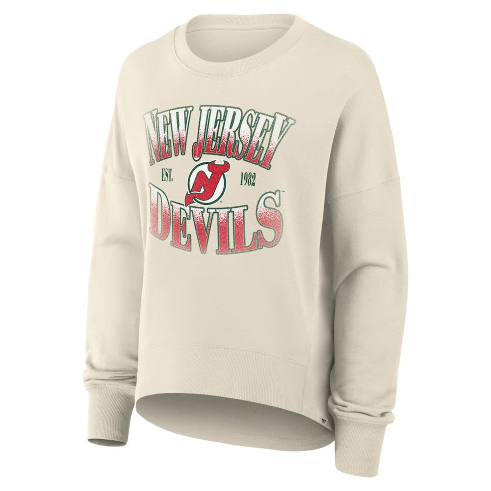 New Jersey Devils Fanatics Women's Oversized Vintage Slice Pullover Sweatshirt - Cream - NHL