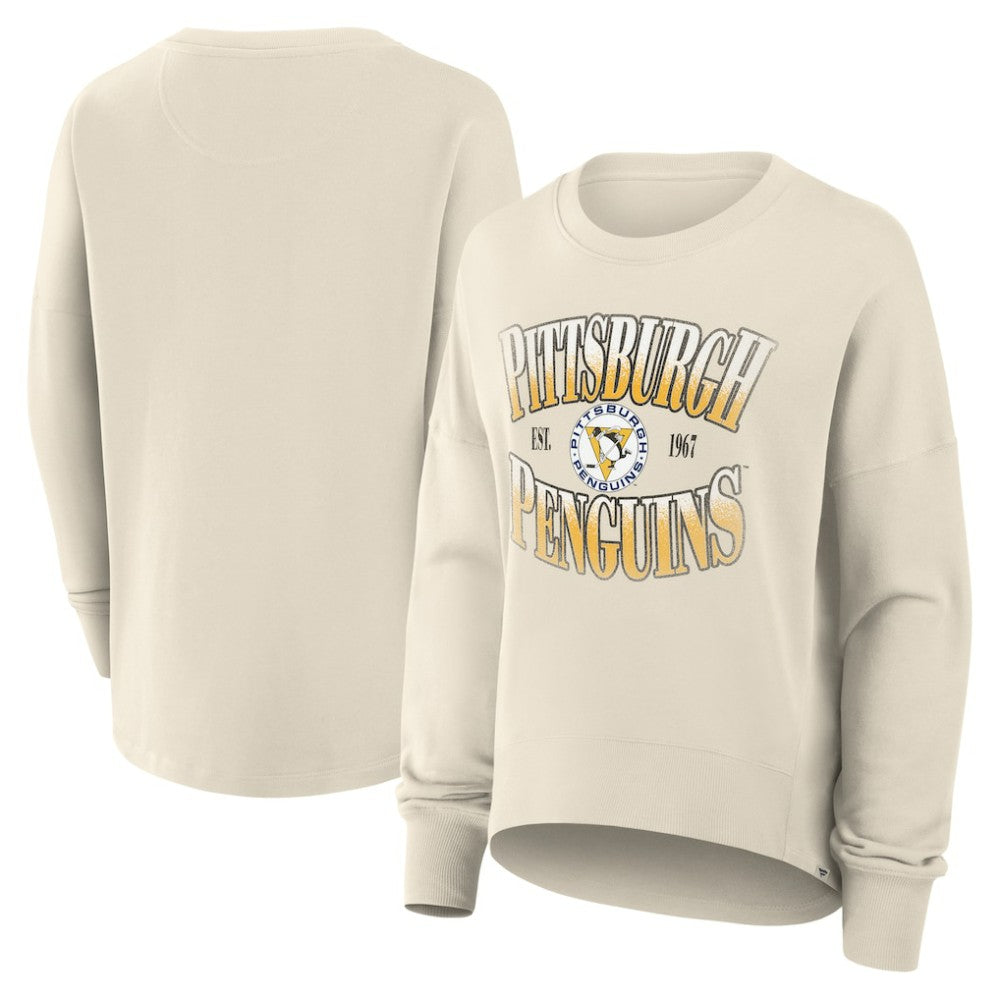 Pittsburgh Penguins Fanatics Women's Oversized Vintage Slice Pullover Sweatshirt - Cream - NHL