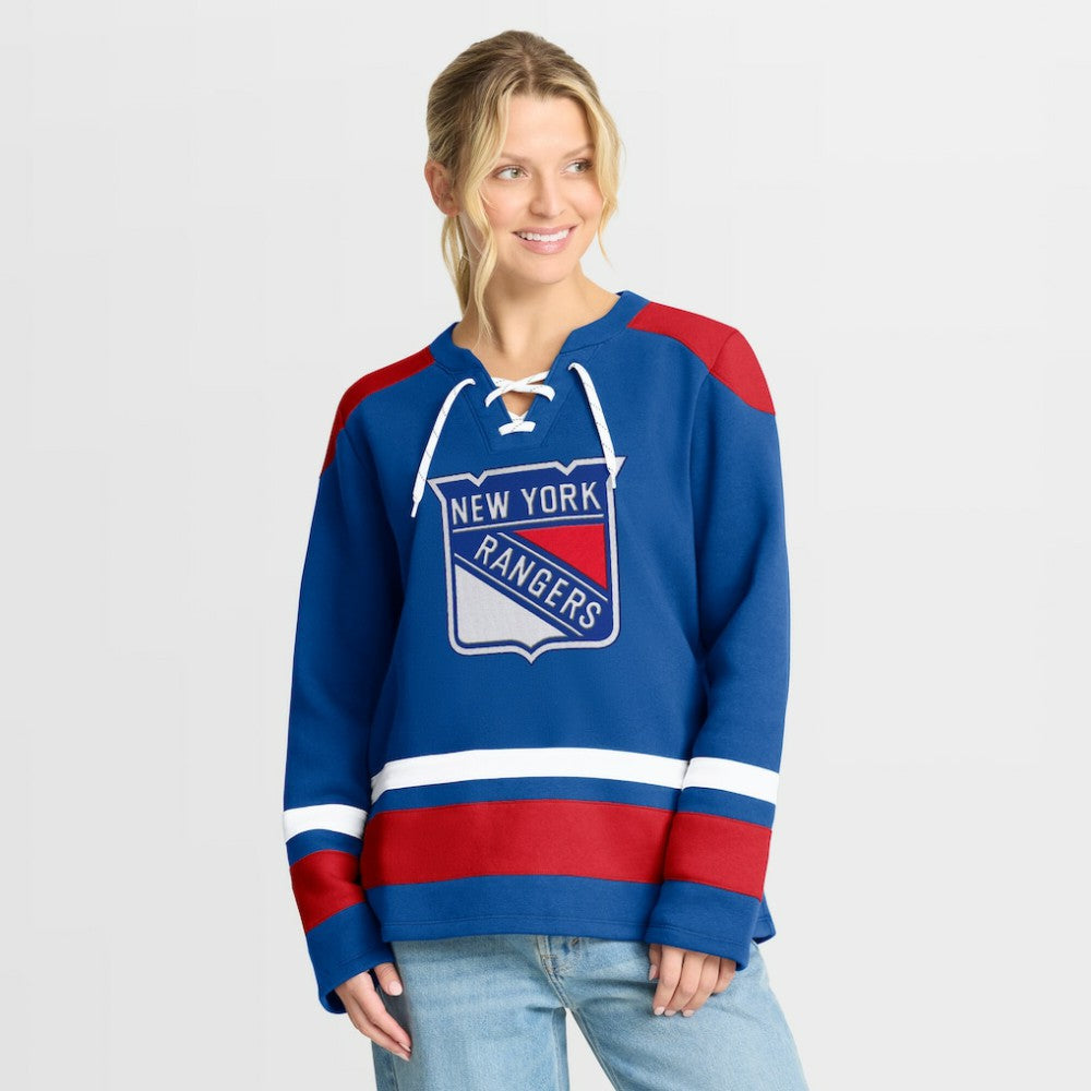 New York Rangers Fanatics Women's Icing Long Sleeve Lace Up Sweatshirt - Blue - NHL