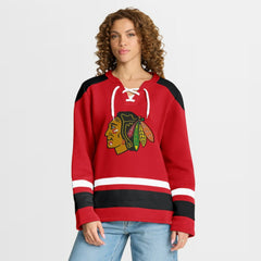 Chicago Blackhawks Fanatics Women's Icing Long Sleeve Lace Up Sweatshirt - Athletic Red - NHL