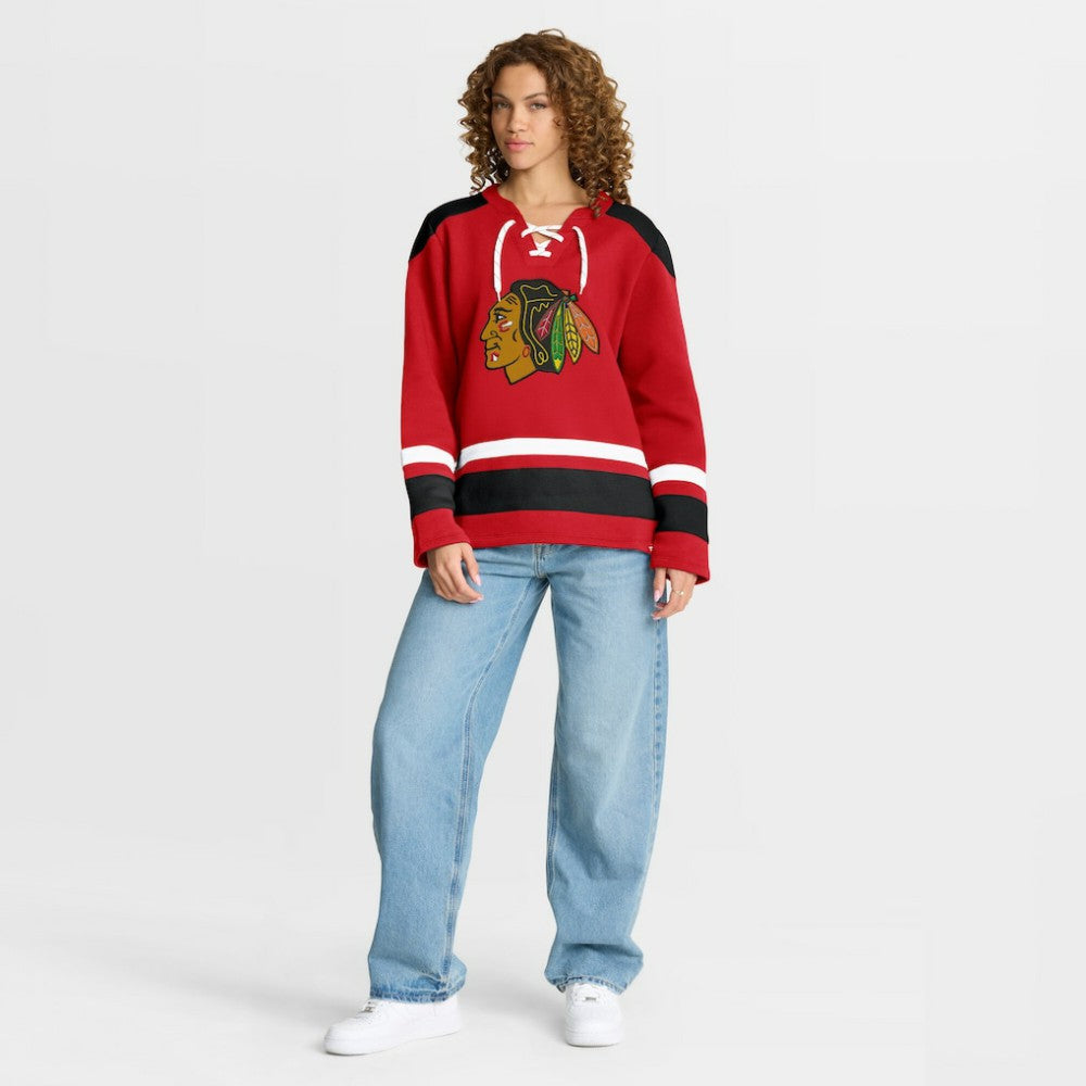 Chicago Blackhawks Fanatics Women's Icing Long Sleeve Lace Up Sweatshirt - Athletic Red - NHL