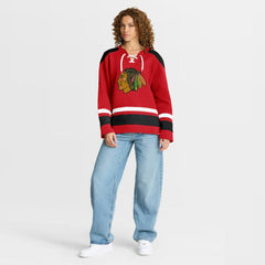 Chicago Blackhawks Fanatics Women's Icing Long Sleeve Lace Up Sweatshirt - Athletic Red - NHL