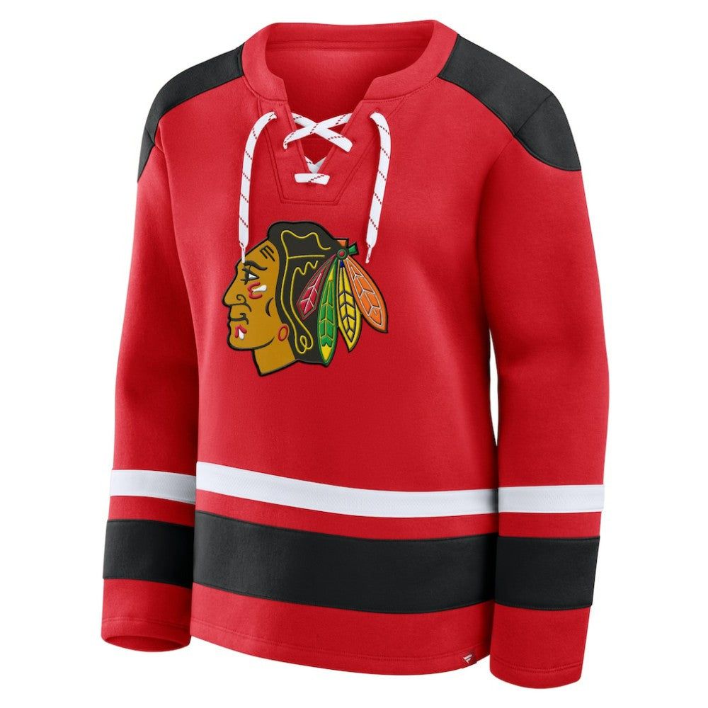 Chicago Blackhawks Fanatics Women's Icing Long Sleeve Lace Up Sweatshirt - Athletic Red - NHL