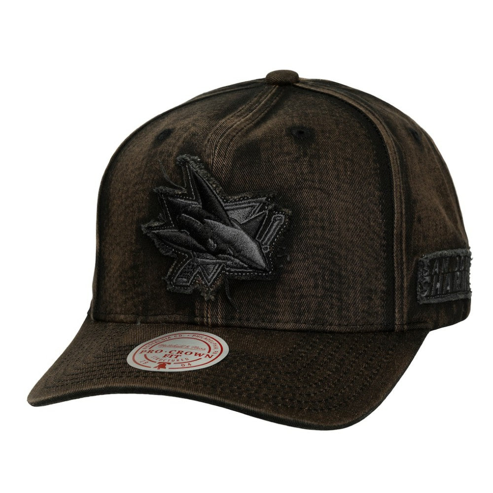 San Jose Sharks Mitchell & Ness Downtown Snow Wash Pro-Crown Adjustable Hat - Black - NHL
