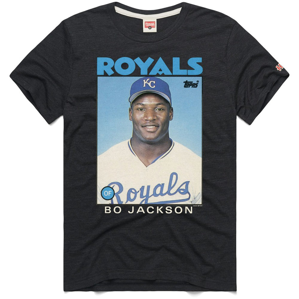 Bo Jackson Kansas City Royals Homage 1986 Topps Baseball Card Player T-Shirt - MLB