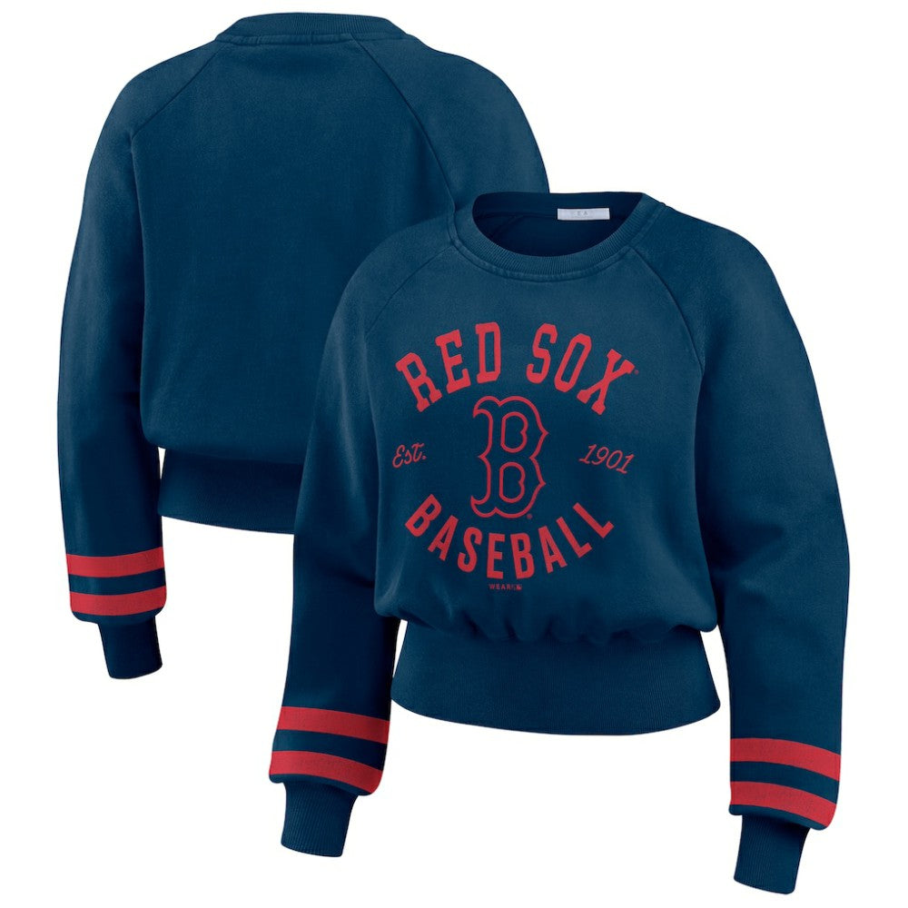 Boston Red Sox WEAR by Erin Andrews Women's Vintage Washed Cropped Pullover Sweatshirt - MLB