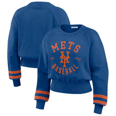 New York Mets WEAR by Erin Andrews Women's Vintage Washed Cropped Pullover Sweatshirt - MLB