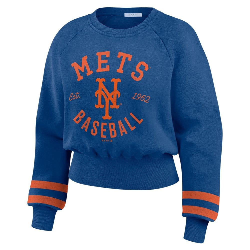 New York Mets WEAR by Erin Andrews Women's Vintage Washed Cropped Pullover Sweatshirt - MLB