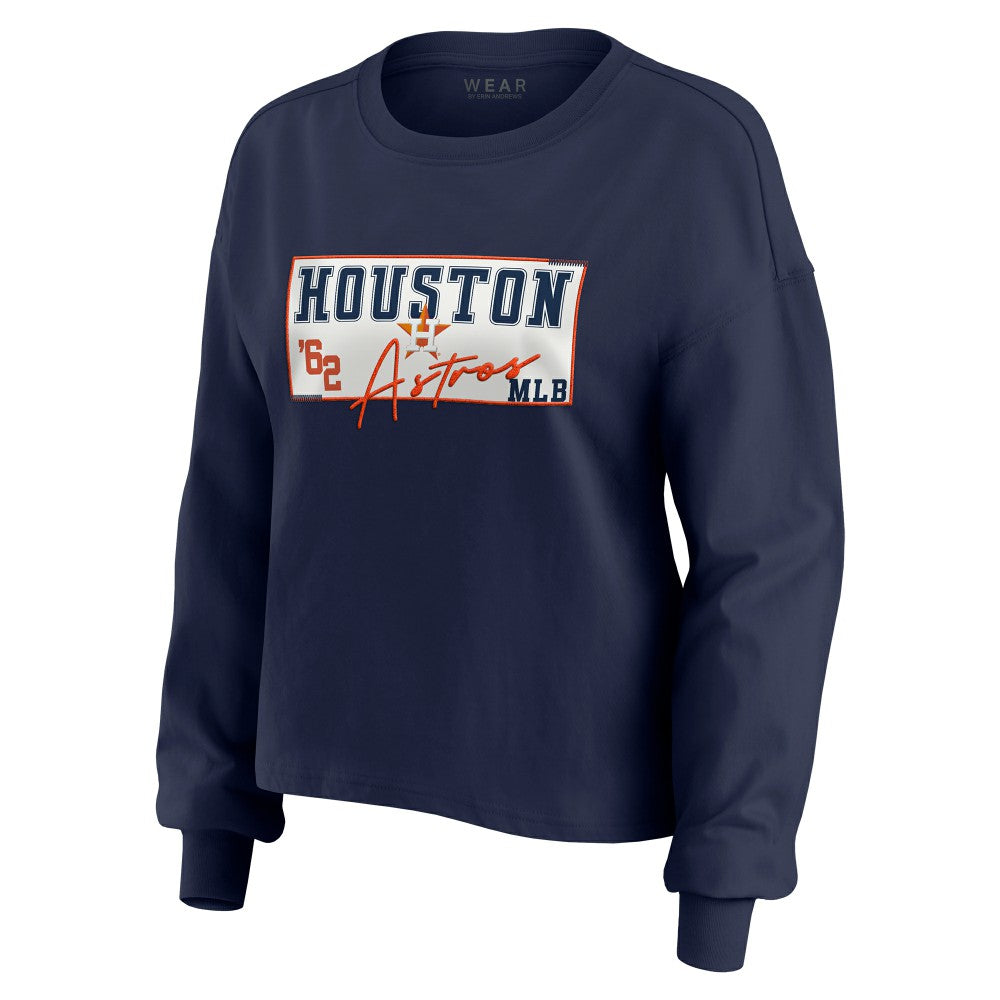 Houston Astros WEAR by Erin Andrews Women's Heavy Rugby Jersey Cropped Long Sleeve T-Shirt & Shorts Lounge Set - MLB