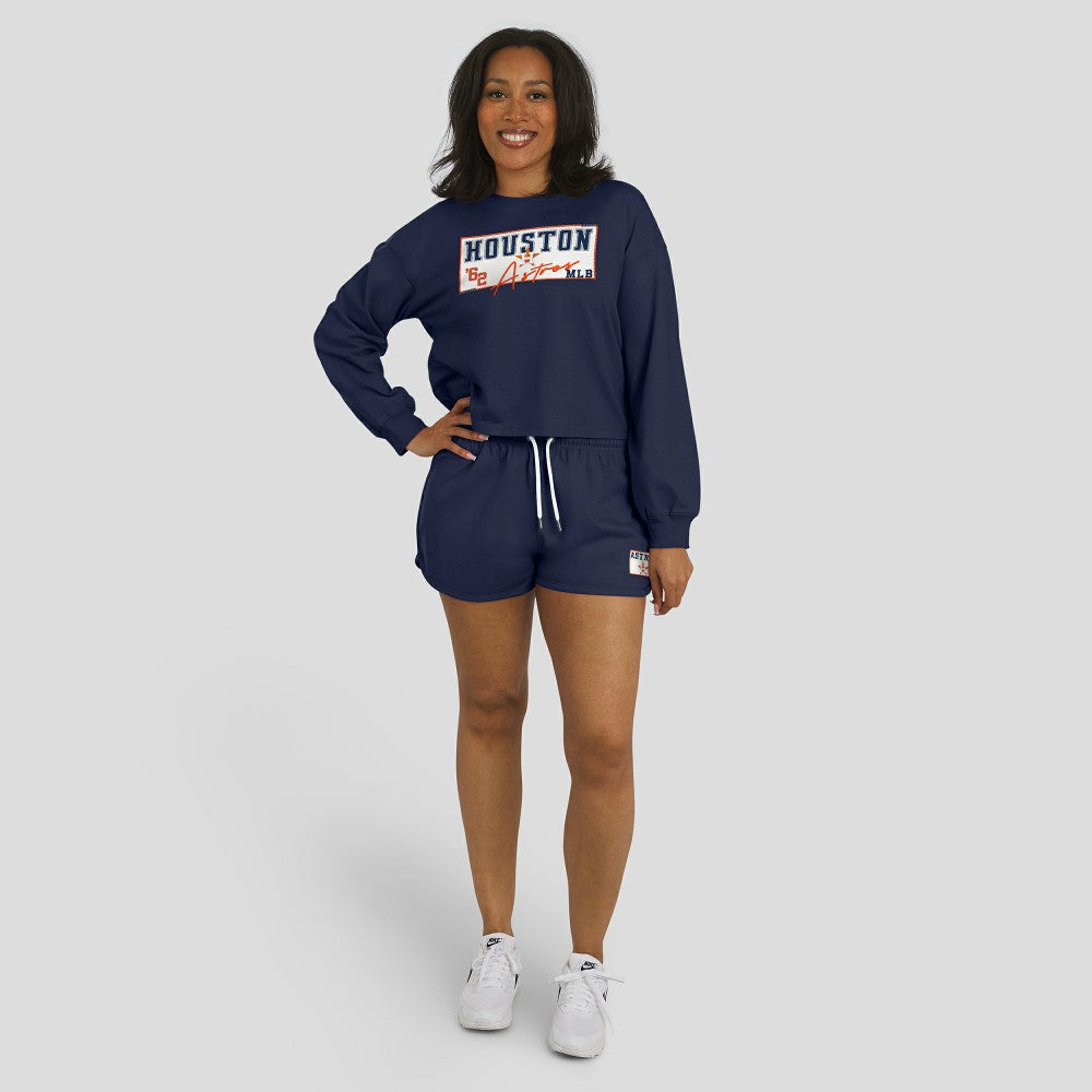 Houston Astros WEAR by Erin Andrews Women's Heavy Rugby Jersey Cropped Long Sleeve T-Shirt & Shorts Lounge Set - MLB