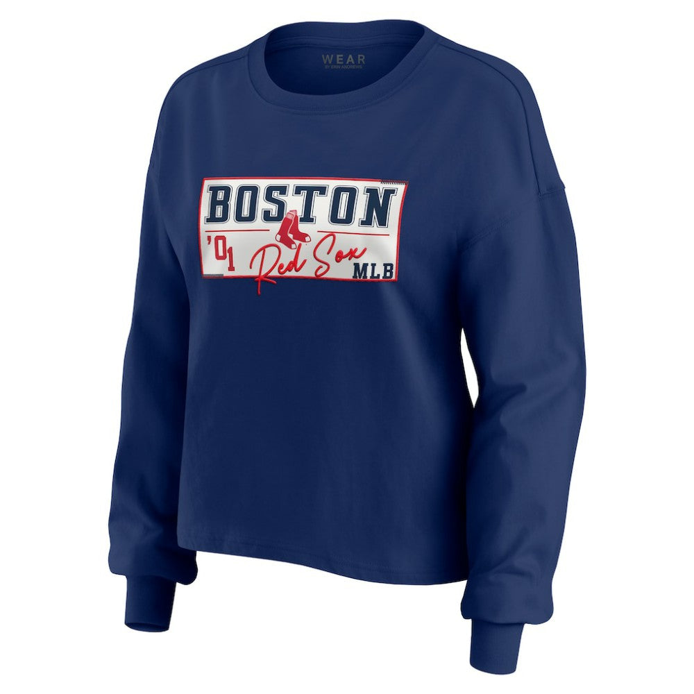 Boston Red Sox WEAR by Erin Andrews Women's Heavy Rugby Jersey Cropped Long Sleeve T-Shirt & Shorts Lounge Set - MLB