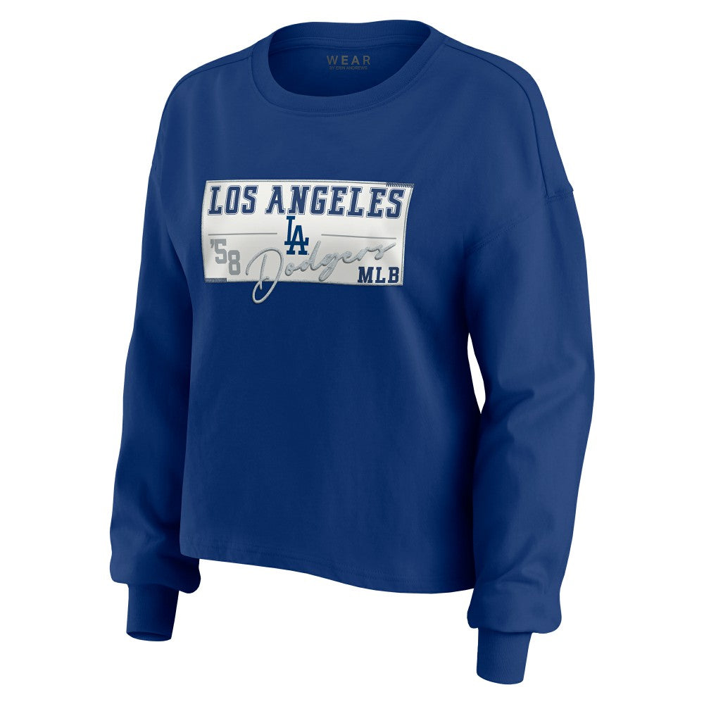 Los Angeles Dodgers WEAR by Erin Andrews Women's Heavy Rugby Jersey Cropped Long Sleeve T-Shirt & Shorts Lounge Set - MLB