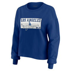 Los Angeles Dodgers WEAR by Erin Andrews Women's Heavy Rugby Jersey Cropped Long Sleeve T-Shirt & Shorts Lounge Set - MLB