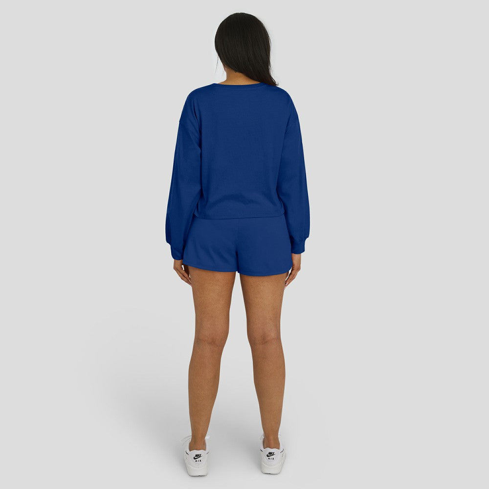 Los Angeles Dodgers WEAR by Erin Andrews Women's Heavy Rugby Jersey Cropped Long Sleeve T-Shirt & Shorts Lounge Set - MLB