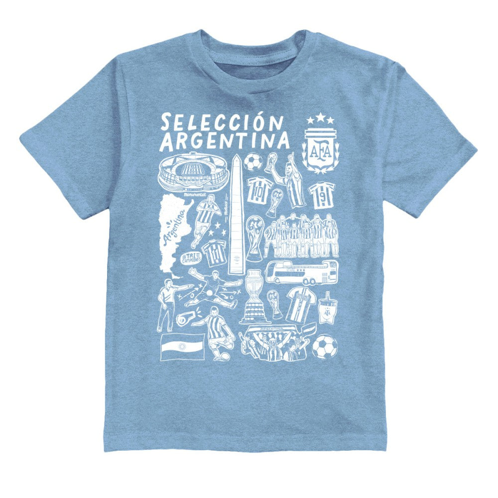 Argentina National Team Vive La Fete Youth Impressions Artwork T-Shirt Light Blue - FIFA World CUP