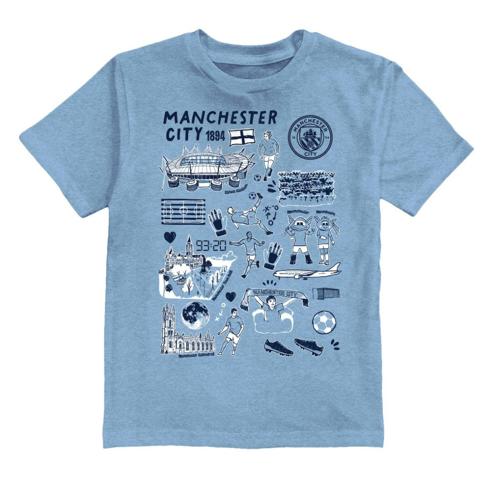 Manchester City Vive La Fete Youth Impressions Artwork T-Shirt Sky Blue - FIFA World CUP